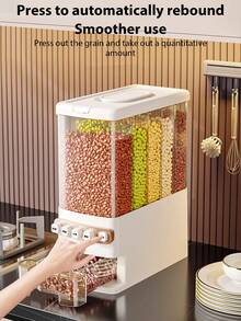 5 In 1 Grain Dispensers, 16-28 Lbs Whole Grains Storage Jar , Upgraded Built-In Fresh Box, Cereal Dispenser Storage With Lids For Home Kitchen Pantry Rice Soybean Corn - 白色 - 查看 2