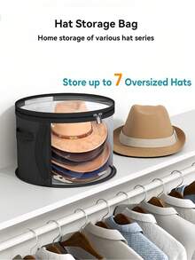 Black Large Capacity Hat Storage Bag, Top & Side Transparent Window, Foldable, Sturdy Handle, For Cowboy Hat, Baseball Cap, Beach Hat, Holds Up To 7 Hats - Multicolor - View 6