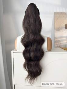 Peluca con coleta rizada de 28 pulgadas de largo con cordón - Peluca con coleta sintética con peine y clip, peluca con coleta larga y ondulada natural y esponjosa, negro y marrón