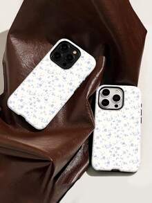 Floral Mobile Phone Case, Designed With Delicate Blue Flowers And Swirling Vines, Suitable For IPhone 16, 15, 14, 13, 12 And 11 Pro Models, Made Of TPU Material, And Provides Shockproof Protection. Perfect For Family, Friends, Children, Birthdays, Spring, Holidays, Boyfriends, Girlfriends, And Valentine's Day Gifts. - 白色 - 查看 1