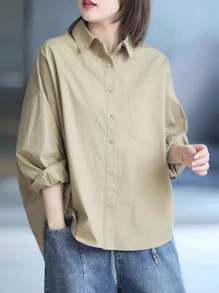 Women's Casual Solid Color Minimalist Long Sleeve Shirt