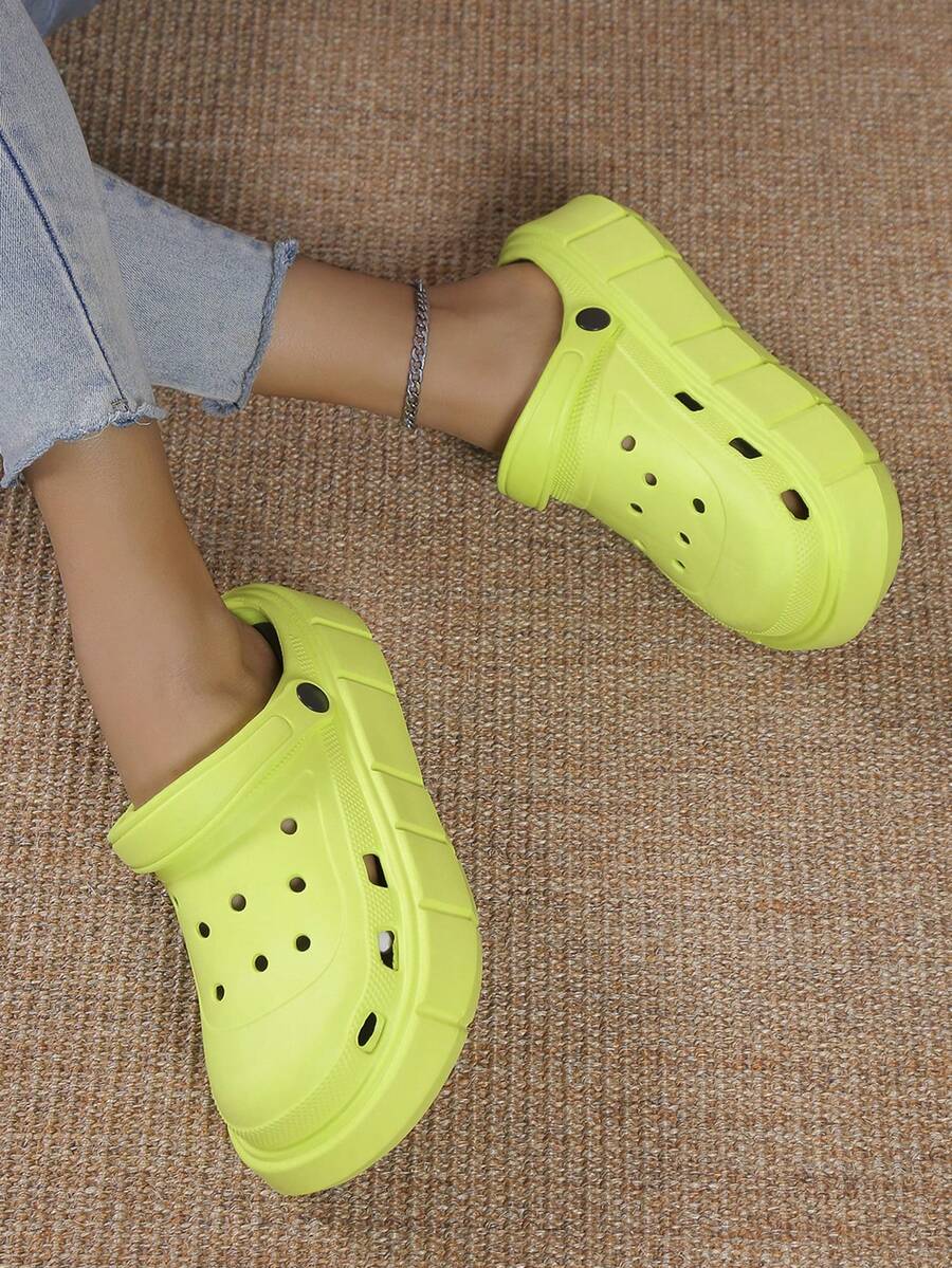 Women's Basic Hollow Out Thick Sole Slip-On Shoes, Suitable For Commuting, Office, Party, Beach - MUIT Mint Green - View 1