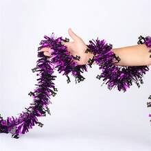 78.74 Inch Halloween Ribbon Wreath With Orange Pumpkin, Black Spider And Purple Bat - Indoor Outdoor Decor, Home And Tree Decoration, Halloween Decor