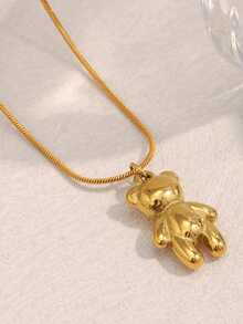 MamacitaSlay 1 件 18K 镀金不锈钢可爱熊吊坠项链，时尚优雅 - 項鍊 - 查看 4