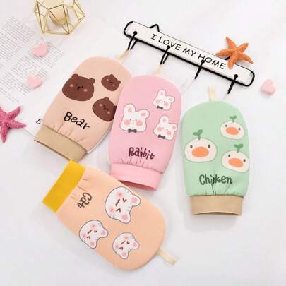 1 stuk cartoon dubbelzijdige exfoliërende badhanddoek, dikke kinderbadhandschoenen