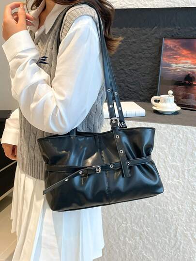 Vintage Large Capacity Tote Bag, Fashionable Korean Style Underarm Bag