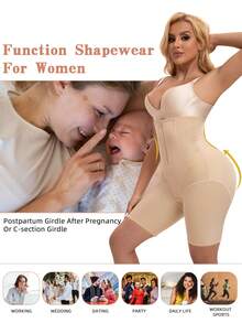 larrycard 1pc Zipper Front Postpartum Recovery Women High Waist Tummy Control Hip Enhancer Shapewear Shorts