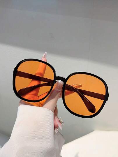 1Pc Women's New Fashionable Large Frame Glasses With Circular Multi-Color Lenses, Casual Women's Decorative Glasses