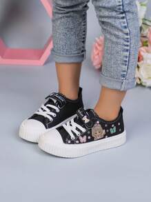 1 par de zapatillas de moda para niñas, zapatos casuales con decoración de personajes de dibujos animados y mariposas, con cordones lindos, adecuados para niñas pequeñas y niñas de uso en exteriores, para todas las estaciones