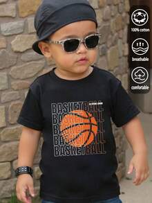 Alfabeto da basket, T-shirt da bambino in cotone a coste, stile college, nuova primavera ed estate, top sportivi drappeggiati, morbidi e traspiranti, a maniche corte per bambini