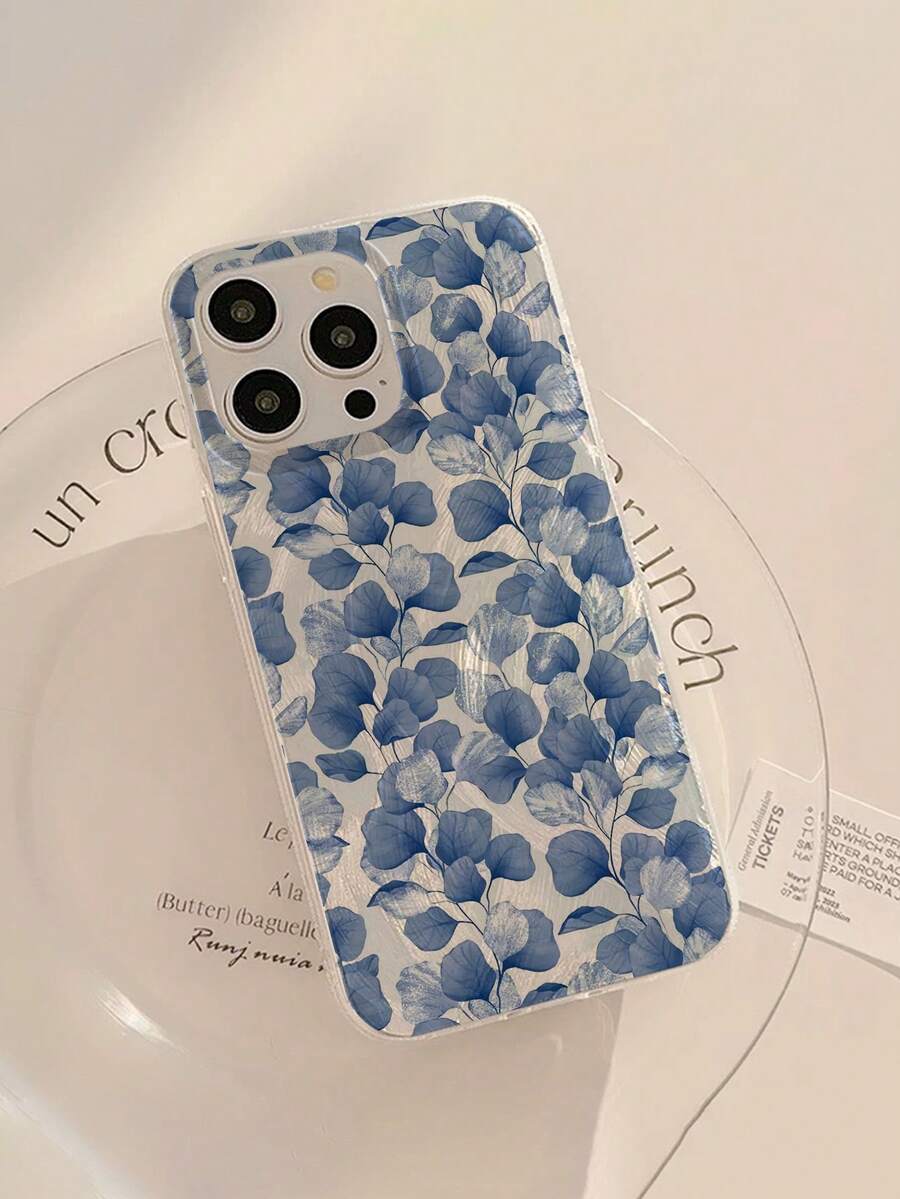 1 buah Casing Ponsel Minimalis Motif Bunga Biru Berkilau Tahan Air Tahan Guncangan Anti Selip Lembut Kompatibel dengan Ponsel Apple - MultiWarna - View 1
