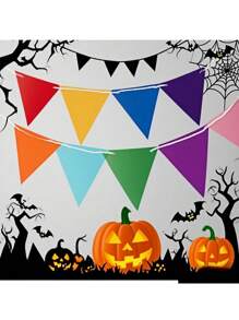 1套，3米长，12件，6色复古彩色亚麻三角旗，适用于生日、婚礼、万圣节、圣诞节、教室装饰、新年派对装饰、秋季家居装饰。线条不影响使用。颜色随机发！！，适用于学校用品，返校 - 單件 - 查看 9