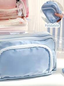 1pc Beige Pencil Case, Large Capacity 3-Compartment Storage Bag, Suitable For Office, School And Students - Multicolor - View 11