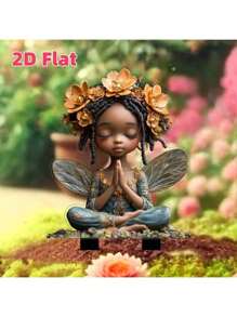 2D Bohemian African American Fairy Wishing Acrylic Garden Stake, 11.8"X 8.3" Multi-Purpose Outdoor Decor, Waterproof Sunproof, Suitable For Yard And Potted Plants, Ideal Gift