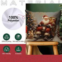 4pcs Vintage Santa Claus & Rabbit Printed Pillow Case Set - Peach Velvet Pillow Cover 45*45cm