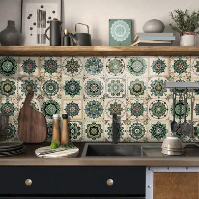 24 miếng dán tường mờ hình vuông tự dính chủ đề Mandala Châu Âu 10x10cm/15x15cm/20x20cm kích thước hỗn hợp PVC bóc ra và dán - Trang trí Boho hình học thôi miên cho trang trí tường phòng | Họa tiết hoa tròn huyền bí chống thấm nước có thể tháo rời tự làm bảo vệ tủ đồ nội thất trang trí tường điểm nhấn dễ lau chùi bề mặt có kết cấu