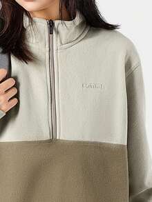 CAMEL CROWN Outdoor Fleece Jacket, Stand Collar Polar Fleece Top, Warm Half-Zip Sweater - Light Brown Beige - View 3