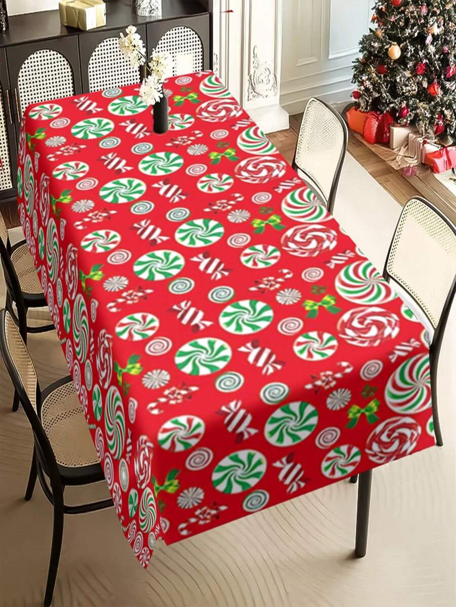 1/20 Stück Rote Weihnachts-Candy-Candy-Themen Tischdecke - Candy-Candy-Cane-Design Tischdecke, geeignet für Weihnachten, Feiertage, Winter, Küche, Abendessen, Familie, Party, Feiertage, Geburtstagsdekoration