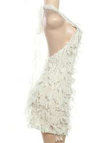 轻盈透明夏季性感露背系带V领紧身迷你连衣裙，适合海滩度假 - 白色 - 查看 10