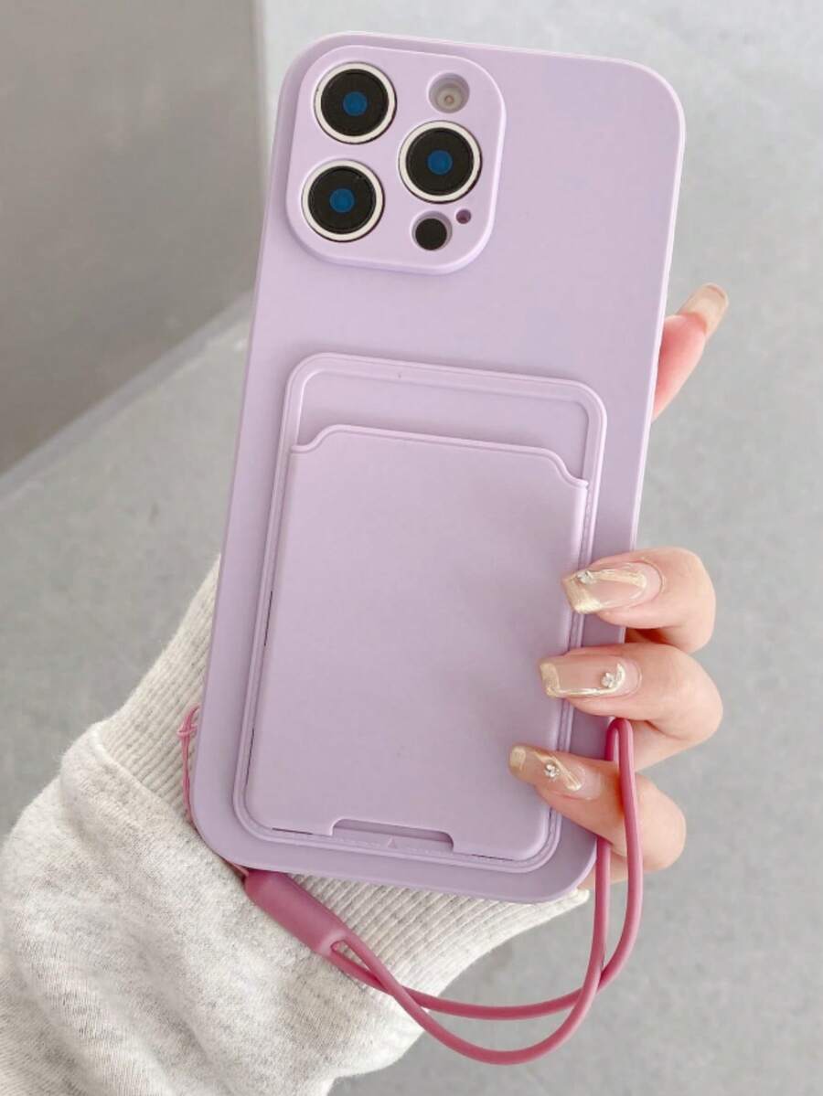 钥匙扣挂绳单件装卡套手机壳（带挂绳），奢华手机壳，纯色硅胶手机壳，带挂绳，兼容三星，兼容 11/12/13/14/15/16 Pro Max，S22/23/24/S25+ UA04/A05/A14/A15/A24/A25/A34/A54 SA56/A36/A26，适用于荣耀70/90/400/X56789abc，适用于Note 14/13/12/1 Pro，国际版，非国内版 - 紫色 - 查看 1