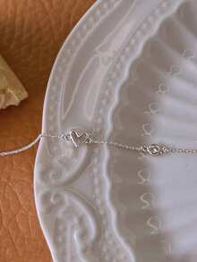 1 件 S925 纯银镀铂金女士手链，优雅简约英式心形胸针精致珠宝，适合日常佩戴 - 銀色 - 查看 4