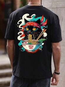 Camiseta de manga corta holgada con estampado de moda para hombres SU ER |   Diseño exquisito |   Esencial de verano |   Fácil de combinar, muestra tu estilo - Negro - Ver 2