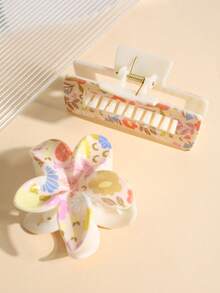 2 件时尚百搭棋盘糖果色发夹，简约发爪发饰，适合日常使用、驾驶、聚会、度假、外出、上学，是送给女孩和好朋友的绝佳礼物，花爪夹秋季配饰 - 彩色 - 查看 1