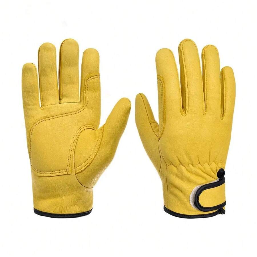 Guantes de trabajo para hombres, suaves de vaca, para conducir, cazar, conducir, granja, jardín, soldadura, protección de, guantes de mecánico - Un amarillo - Ver 1
