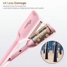 Fer à friser en U profond et lisseur, Crimper en U profond, Coiffage à haute température à sec et à l'eau, Grandes vagues faciles à un clic, Cadeau de coiffure idéal pour la petite amie et la mère, Indispensable pour la rentrée scolaire (Rose)