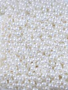 500 件/100 件，4 毫米/6 毫米/8 毫米/10 毫米水磨 ABS 米色和纯白色仿珍珠直孔圆珠，适用于 DIY 手机链包、流苏、发夹、手链、脚链、珠子和配饰 - 白色 - 查看 1