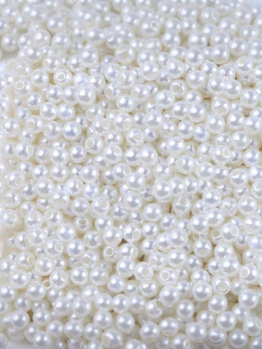500 件/100 件，4 毫米/6 毫米/8 毫米/10 毫米水磨 ABS 米色和纯白色仿珍珠直孔圆珠，适用于 DIY 手机链包、流苏、发夹、手链、脚链、珠子和配饰 - 白色 - 查看 1