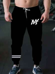 Plus Size Men's American Street Style Cuffed Sweatpants, Loose Fit Slimming Drawstring Waist High Elasticity Casual Sports Long Pants Fall Black - Black - View 3