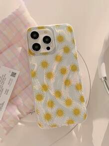1 pieza Funda protectora de teléfono suave, a prueba de caídas y antideslizante, con patrón personalizado de sol amarillo, compatible con teléfonos Apple