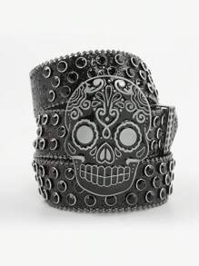 1 curea cu cristale de culoare solidă, curea din piele PU punk hip-hop strălucitoare pentru blugi, rochii de toamnă, Halloween, accesorii toamnă-iarnă, potrivită pentru adolescenți, tineri, bărbați, casual, în aer liber, atletic, vacanță, cadouri de absolvire, ziua de naștere, purtare zilnică