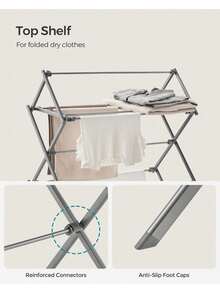Foldable Clothes Airer, Clothes Drying Rack, Compact Clothes Horse Dryer, Laundry Rack, Steel Frame, Easy Assembly, Indoor Outdoor Use, Grey - Grey - View 4