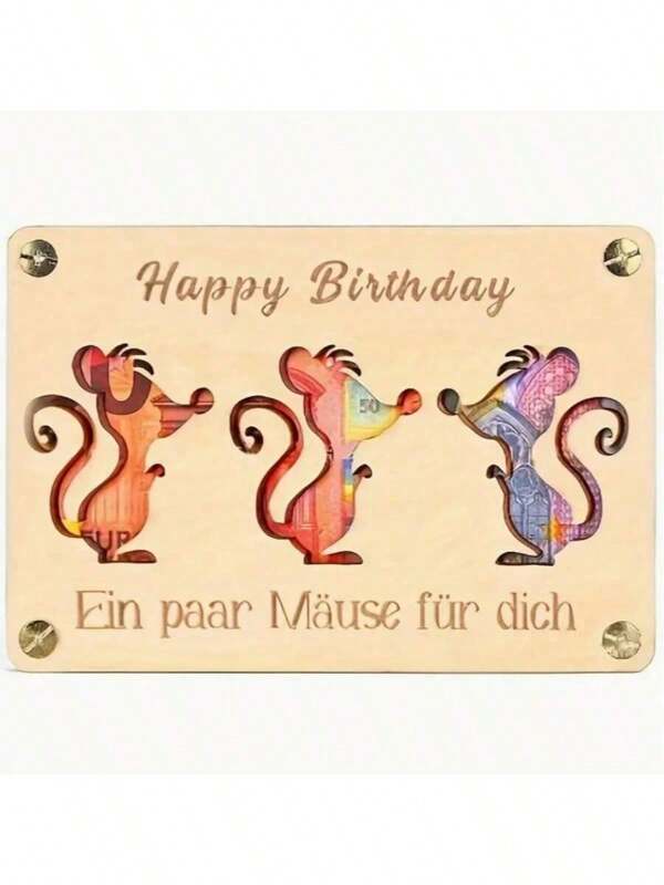1 Stück klassisches Cartoon Maus Design Holz Münzpuzzle Geschenkkartenbox - geeignet für Erwachsenen Geburtstag, Graduationsfeier, einzigartiges Holzsouvenier