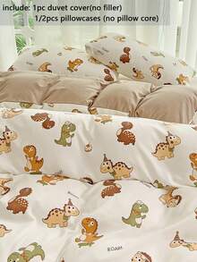 2/3pcs Bedding Set, Multicolor Dinosaur Pattern Bedding Set, Cute Cartoon Khaki Bedding Set, Soft & Comfortable Bedding, Suitable For Student Dorm, Children's Room, Kindergarten, Home Bedroom, Super Fiber, Unisex For Boys & Girls (Includes 1 Duvet Cover, 1/2 Pillowcases, No Filler) - Cool Dragon - View 6
