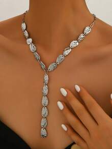 1 件时尚不对称巴洛克风格锁骨链，简约扁平水滴 Y 型项链，适合女士日常佩戴、音乐节和拍照的珠宝 - 彩色 - 查看 3