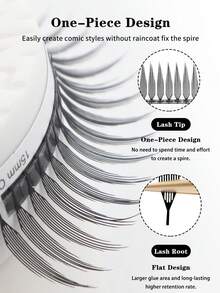 Winky Beauty 12 filas de extensiones de pestañas en espiral efecto anime C D Curl, suaves y plumosas, con forma de pluma, pestañas postizas sintéticas de base puntiaguda de color negro mate, ligeras y esponjosas, un elemento esencial para fiestas de regreso a clases, vida diaria, bodas, citas, festivales de música, maquillaje de Halloween, 8-15mm