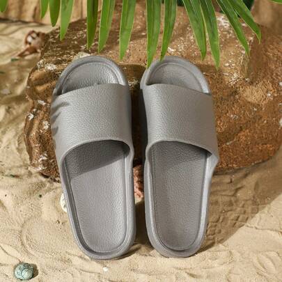 [薄底] 新款时尚百搭皮革条纹仿皮 EVA 拖鞋凉鞋，高端皮革纹理简约风格，适合家居、浴室、户外穿着、客用拖鞋，轻便舒适柔软透气