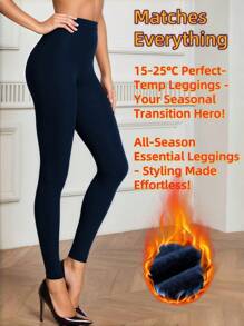 1pc Women's Thin Fleece Sexy Warm Elastic Skinny Ankle-Length Leggings, Soft Fabric Suitable For 15°C~25°C, Cozy - Multicolor - View 4
