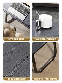 1pcs Extra Large Portable Laptop Bedside Table Folding Table, Computer Table - Multi-Function Tray Stand with Cup Holder, Stable, Durable, Foldable Great for Eating, Reading and Writing, Folding Laptop Table with Wood Fiberboard, Multi-Function Mattress with Storage Bag Portable Office - 黑色 - 查看 5