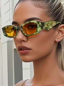 新款摩登复古小框猫眼时尚眼镜 男女高感复古酷炫撞色户外简约休闲百搭时尚情侣街拍时尚眼镜 女士日常佩戴眼镜 矩形镜框