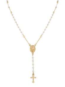 1pc Retro Alloy Cross Pendant, Faux Pearl String, Y-Shaped Chain, Adjustable Ladies' Necklace - Gold - View 7