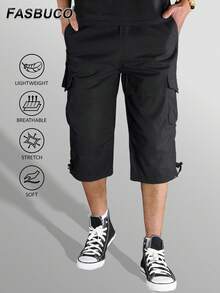 KEFITEVD Men's 3/4 Length Cargo Work Pants Cotton Twill Outdoor Hiking Shorts Ripstop Pants - màu đen - Xem 3