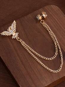1pc Fashionable Eagle Brooch With Rhinestones, Vintage Wing Design Animal Lapel Pin, Chain Suit Brooch Dress Accessory Office Accessories Shirts Jacket Jewelry Christmas Halloween