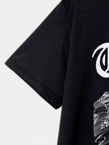New Men's Summer 3D Digital Print  Pattern T-Shirt - Black Casual Short Sleeve Round Neck Top, Breathable And Durable For Daily Wear, Essential For Sports And Concerts, Machine Washable, Perfect Gift, Comfortable Loose Fit, Soft Texture, Street Style,  Printed Shirt, Streetwear - 混合色 - 查看 4