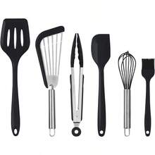 Silicone Black Cooking Utensil Set 6 Piece Kitchen Utensil Set Spatula Set Nonstick Cookware Kitchen Utensil Gadget Tool Dishwasher Safe - Black - View 1