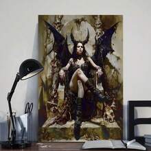 Framed Lilith Demon Princess Gothic Demon Queen Witch Oil Painting Print Poster Wall Art Dark Art Occult Witchcraft Wiccan Art - 框架 - 查看 1