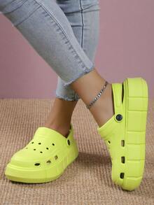 Women's Basic Hollow Out Thick Sole Slip-On Shoes, Suitable For Commuting, Office, Party, Beach - MUIT Mint Green - View 3